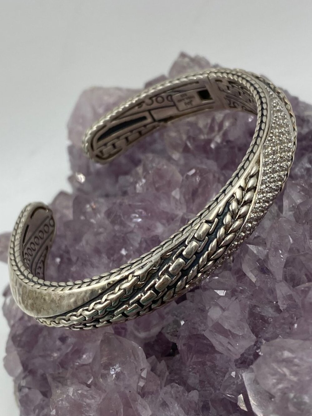 JAI Sterling Silver Braided Cuff Bracelet with Wh…